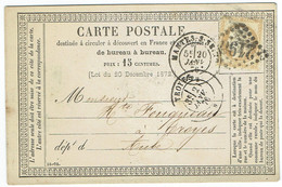 Carte Postale De Mantes-sur Seine (78) Pour Troyes (10) - 20/01/1876 - Timbre Cérès 15c YT59 - CAD 17 + Ob. Los. GC 2196 - 1849-1876: Classic Period