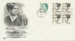 USA 1983 American Personalities Dorothea Dix (1802-1887), Social Reformer Block Of Four On Superb FDC With FDI - Brieven En Documenten