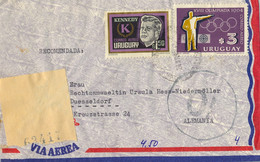 1966 URUGUAY ,  CERTIFICADO , MONTEVIDEO - DÜSSELDORF , VIA AÉREA , KENNEDY , OLIMPIADAS , TIRO - Uruguay