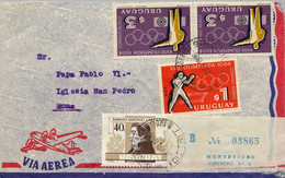 1966 URUGUAY ,  CERTIFICADO , MONTEVIDEO - ROMA , LLEGADA AL VATICANO AL DORSO , OLIMPIADAS , BOXEO , TIRO , LARRAÑAGA - Uruguay
