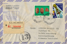 1981 URUGUAY ,  CERTIFICADO , MONTEVIDEO - SCHOEMBERG , VIA AÉREA , FÚTBOL , FOOTBALL , ARQUEOLOGIA , ARCHEOLOGY - Uruguay