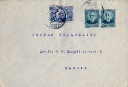 1935 , ASTURIAS , SOBRE CIRCULADO  GIJÓN - MADRID , VIÑETA PRO HUÉRFANOS DE EMPLEADOS , LLEGADA ADMON. PRAL. CARTERIA - Briefe U. Dokumente
