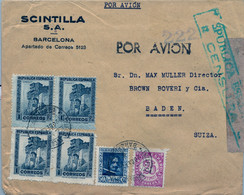 1938 ,BARCELONA - SOBRE CERTIFICADO A BADEN , CENSURA , CORREO AÉREO - Storia Postale