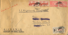 1939 URUGUAY , SOBRE CERTIFICADO , MONTEVIDEO - BERLIN , VIA " S.S. HIGHLAND CHIEFTAIN " , LLEGADA - Uruguay