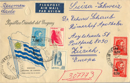 1977 URUGUAY , SOBRE CERTIFICADO , PIRIAPOLIS - ZÜRICH , CORREO AÉREO , LLEGADA AL DORSO - Uruguay