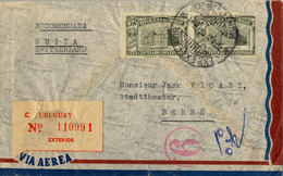 1951 URUGUAY , SOBRE CERTIFICADO , MONTEVIDEO - BERNA , CORREO AÉREO , LLEGADA AL DORSO - Uruguay