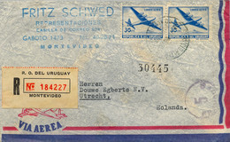 1955 URUGUAY , SOBRE CERTIFICADO , MONTEVIDEO - UTRECHT , CORREO AÉREO , MARCA " FRANQUEO / 5 " - Uruguay