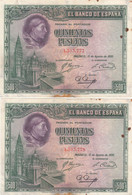 CRS0343 PAREJA CORRELATIVA BILLETES ESPAÑA 500 PESETAS 1928 CON OXIDO 30 - Otros & Sin Clasificación