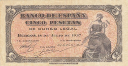 CRS0363 BILLETE ESPAÑA 5 PESETAS 1937 MBC 125 - Otros & Sin Clasificación