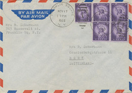 USA 1955 3 C (5x) Coil Stamp LIBERTY Rare Multiple Postage On Superb Air Mail Cover W Duplex Postmark „FRANKLIN SQUARE / - Brieven En Documenten