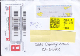 France Registered Recommané Label 2022 Cover Lettre BRØNDBY STRAND Denmark LETTRE RECO INTER R1 'I P' 6,15€ Label - Briefe U. Dokumente