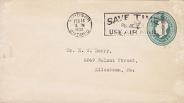Canada Postal Stationery Ganzsache Entier 2c. GV. Slogan Flamme 'SAVE TIME Use Air Mail' WINDSOR Ontario 1930 ALLENTOWN - 1903-1954 De Koningen