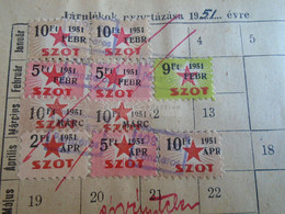 D188106 Hungary Membership Tax Stamp -  National Council Of Trade Unions  SZOT   1951  - Lot Of 10 Stamps - Fiscales