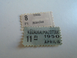 D188106 Hungary Membership Tax Stamp - Civil Servants   Közalkalmazottak    1950  - Lot Of 2 Stamps - Revenue Stamps