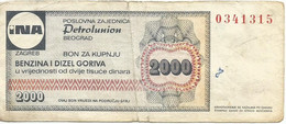 Yugoslavia 2000 Dinara Fuel Petrol Gasoline Benzin Essence  Coupon - Yugoslavia