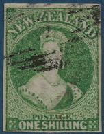 Nouvelle Zelande New Zeland Victoria N°25 1 Shilling Vert Oblitéré Killer Leger Filigrane Inversé TTB Signé R.CALVES - Oblitérés