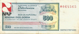 Yugoslavia 500 Dinara Fuel Petrol Gasoline Benzin Essence  Coupon - Yugoslavia