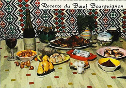 ► CPSM  Recette Boeuf Bourguignon Beaujolais Champignon Ail Lard Oignon - Recettes (cuisine)