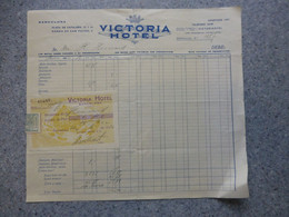 Espagne, Barcelone, Facture Victoria Hôtel Avec Timbre Fiscal 1930 ; PAP05 - Spanje