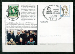 F1350 - BUND - Privatganzsache "Aachen AM Post" (Churchill, Roosevelt, Stalin) Mit Sonderstempel Saarbrücken - Private Postcards - Used