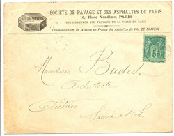 ENVELOPPE ILLUSTREE SAGE 1889 PAVE . STE PAVAGE ASPHALTES DE PARIS TARIF IMPRIMES ENV OUVERTE - 1877-1920: Periodo Semi Moderno