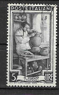 PERFIN - ITALIA 1950  - ITALIA AL LAVORO LIRE 5 - PERFORATO (V. V) - USATO (YVERT 575 - MICHEL 810) - Perforadas