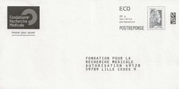 Enveloppe Postréponse Pour La Fondation Pour La Recherche Médicale Eco 20gr Timbre Marianne Ecopli - Prêts-à-poster:reply