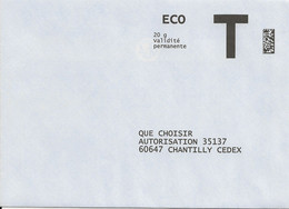 Lettre T, Eco 20g, Que Choisir (revue) - Karten/Antwortumschläge T
