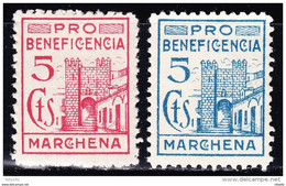 LOTE 2112E  ///   (C300) MARCHENA (SEVILLA) Nº 1 Y 2 FESOFI 5 CTS. ROJO Y 5 CTS. AZUL PRO BENEFICENCIA - Vignette Della Guerra Civile