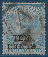 CEYLAN 1885 N°81 10 Cents Su 36 Cents Bleu Oblitéré Killer A De Colombo TTB - Ceylon (...-1947)