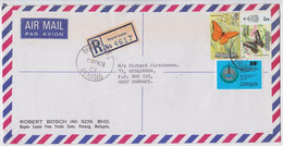 MALAISIE BAYAN LEPAS PENANG LETTRE TIMBRE PAPILLON BUTTERFLY STAMP REGISTERED MAIL COVER MALAYSIA 1978 - Malaysia (1964-...)