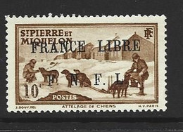 St Pierre & Miquelon 1941 - 1942 France Libre Overprint On 10c Brown MLH - Neufs