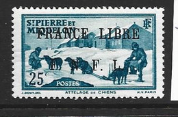 St Pierre & Miquelon 1941 - 1942 France Libre Overprint On 25c Prussian Blue MNH , Signed - Neufs