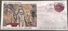 Special Cover,Buddhism, 9 Mt High Rock Statue Of Maitreya, Future Buddha, Mulbek Gompa, Leh, Monastery - Buddhism