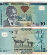 NAMIBIA  10 Namibian Dollars    P11a  ( 2012 "DIAMOND Shape At Center"  Dr. Sam Nujoma + Springboks At Back ) - Namibië