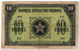 MOROCCO,10 FRANCS,1943,P.25,FINE,FEW PIN HOLES - Marocco
