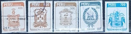Pérou  1984,86  YT N°PE 774+78-79+820-21 Armoiries : Callao,Cajamarca, Ayacucho, Puno, Hanuco - O - Peru