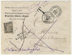 FRANCE - 1894 - 50c Noir Taxe Duval (Yv.T20) Sur LSC Non Affranchie De Blankenberghe, Belgique à Lille (refus & Retour) - 1859-1959 Cartas