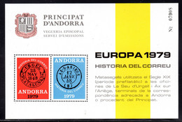 ANDORRA - 1979 VEGUERIA EUROPA HISTORIA DEL CORREU BLOCK FINE MNH ** - Vegueria Episcopal