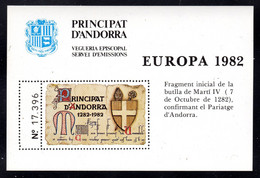 ANDORRA - 1982 VEGUERIA EUROPA HISTORIA DEL CORREU BLOCK FINE MNH ** - Viguerie Episcopale