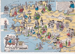 Belle Cpsm Dentelée Grand Format. Carte Géographique Des Costumes De Bretagne - Maps