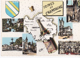 Belle Cpsm Dentelée Grand Format. Carte Géographique De La Champagne, Troyes, Bouteille De Champagne - Carte Geografiche