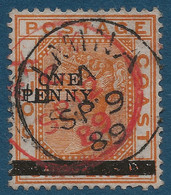 GOLD COAST N°21 1 Penny Sur 6 Pence Orange Obl 2 Dateurs !! ELMINA Noir 9 Sept Depart Et AXIM Rouge 12 Sept Arrivée RRR - Goudkust (...-1957)