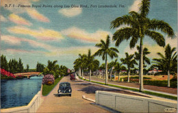 Florida Fort Lauderdale Famous Royal Palms Along Las Olas Boulevard 1955 Curteich - Fort Lauderdale