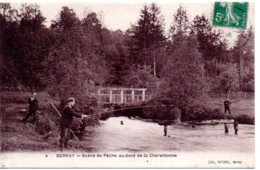 BERNAY  SCENE DE PECHE AU BORD DE LA CHARENTONNE - Bernay