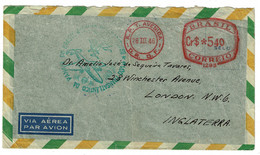 Ref 1519 - 1946 Airmail Cover - $5.40 Rate Brasil To London - Meter Mark & Aviation Cachet - Brieven En Documenten