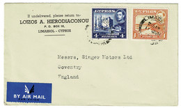 Ref 1519 - 1940's Airmail Cover - 5p Rate Limassol Cyprus To Coventry UK - Chipre (...-1960)