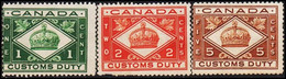 1920. CANADA CUSTOMS DUTY 1, 2 And 5 CENTS No Gum. 
 - JF516226 - Vignettes Locales Et Privées