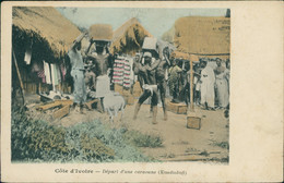 CI KOUDIOKOFI / Départ D'une Caravane / CARTE ANIMEE COULEUR - Côte-d'Ivoire