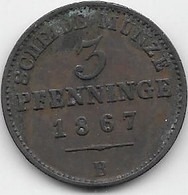 Allemagne - Prusse - 3 Pfenninge 1867 B - Cuivre - Sonstige & Ohne Zuordnung